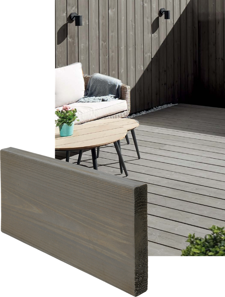 Terassilauta Kestopuu Harmaa 28x145 mm Sileä Kuumaöljytty