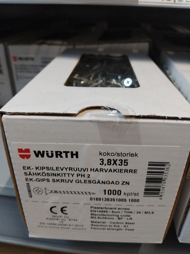 Kipsilevyruuvi 3,8x35 mm EK Harvakierre 1000 kpl/ltk